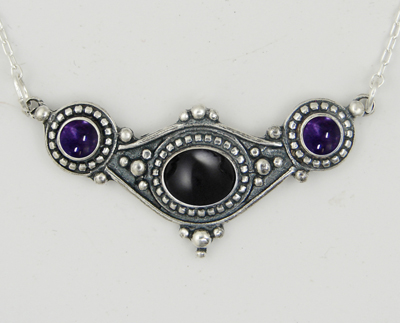 Sterling Silver Necklace With Black Onyx And Iolite